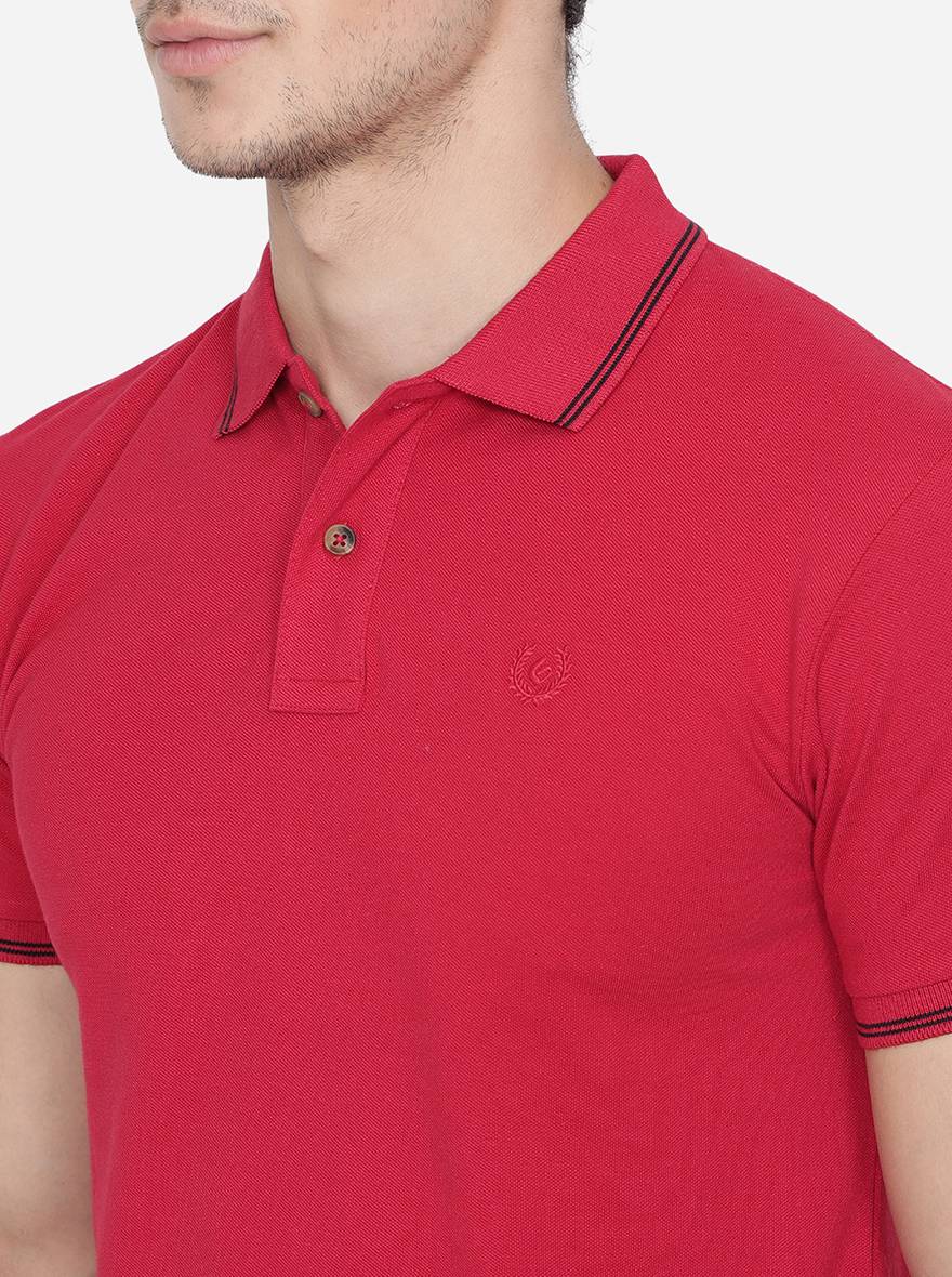 Red Solid Slim Fit Polo T-Shirt | Greenfibre