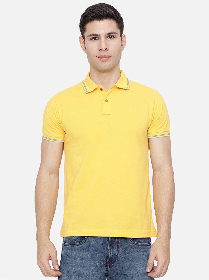 Light Yellow Solid Slim Fit Polo T-Shirt | Greenfibre