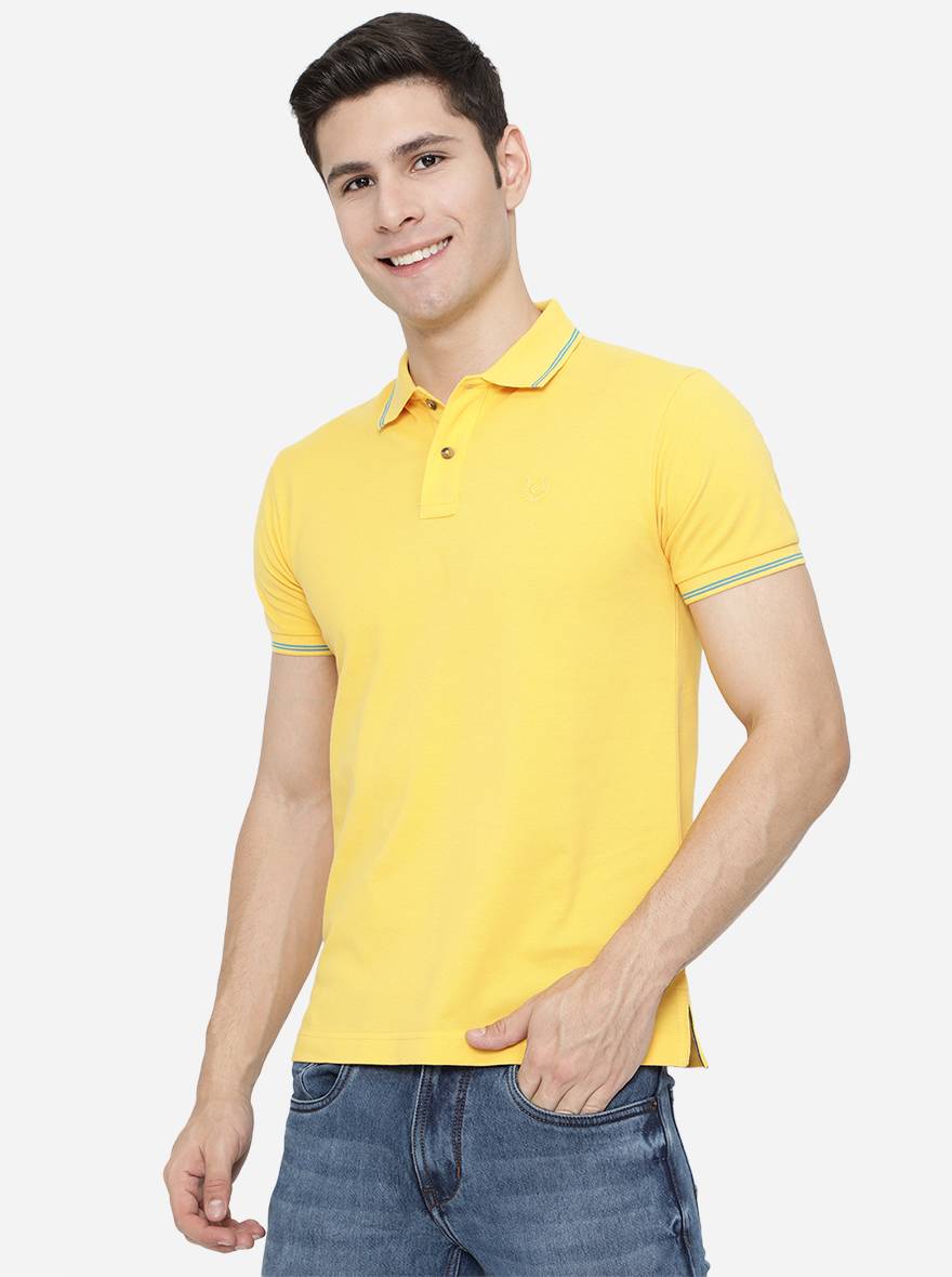 Light Yellow Solid Slim Fit Polo T-Shirt | Greenfibre