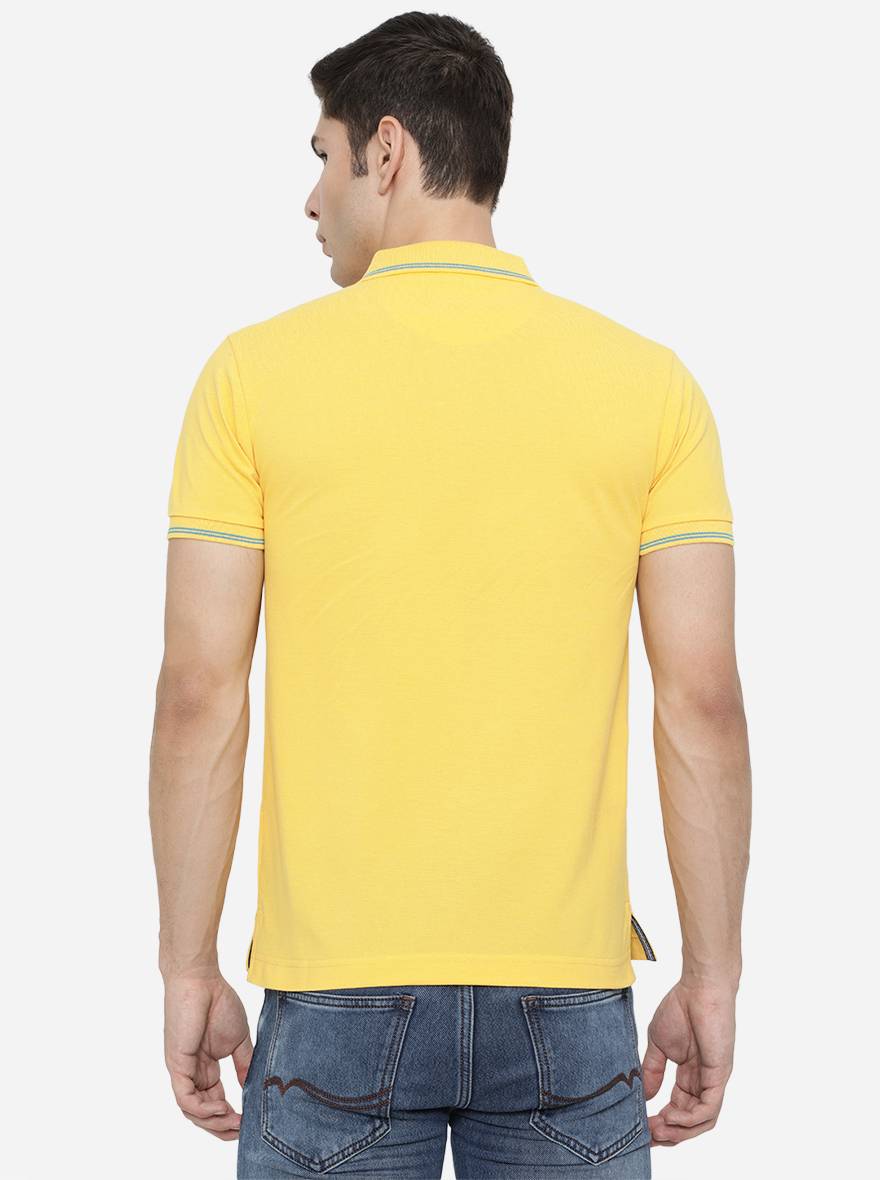 Light Yellow Solid Slim Fit Polo T-Shirt | Greenfibre