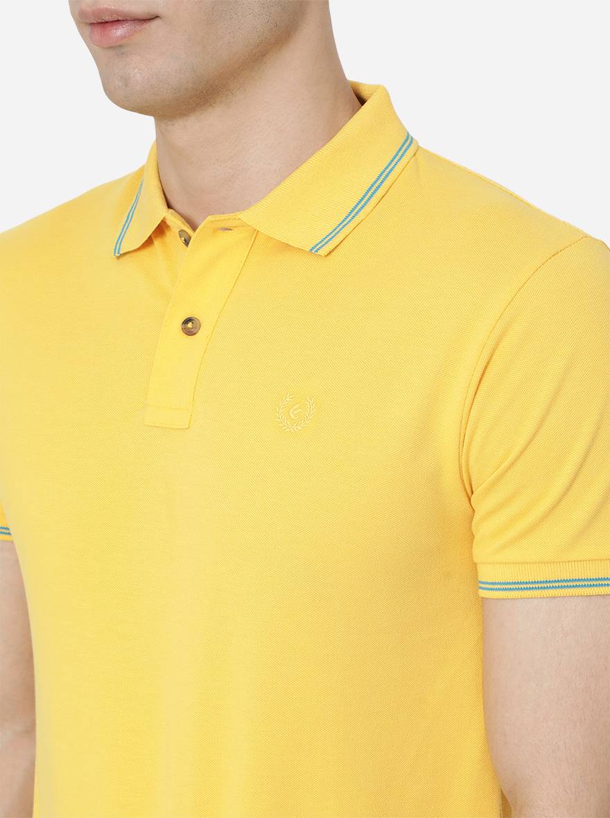 Light Yellow Solid Slim Fit Polo T-Shirt | Greenfibre