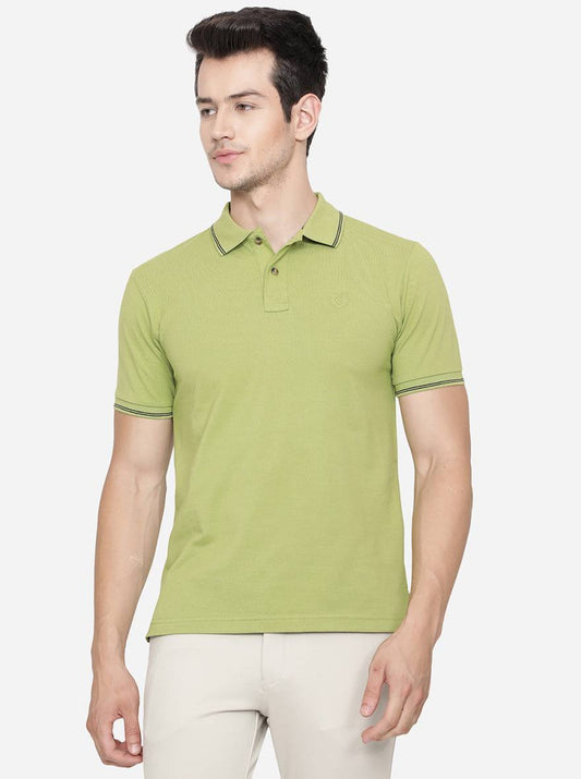 Light Green Solid Slim Fit Polo T-Shirt | Greenfibre