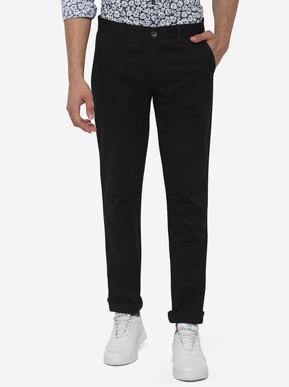 Black Solid Super Slim Fit Casual Trouser | Greenfibre