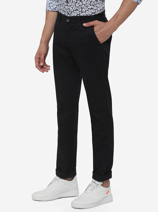 Black Solid Super Slim Fit Casual Trouser | Greenfibre