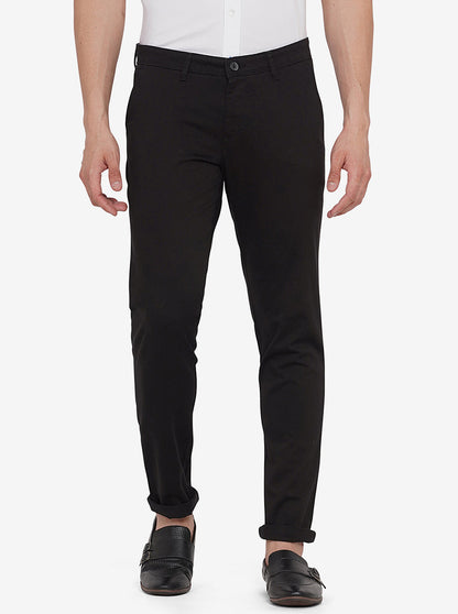 Black Solid Neo Fit Casual Trouser | Greenfibre