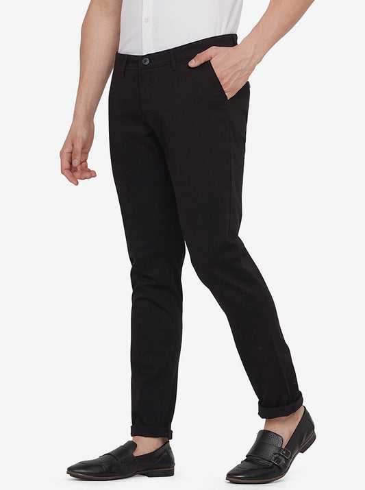 Black Solid Neo Fit Casual Trouser | Greenfibre