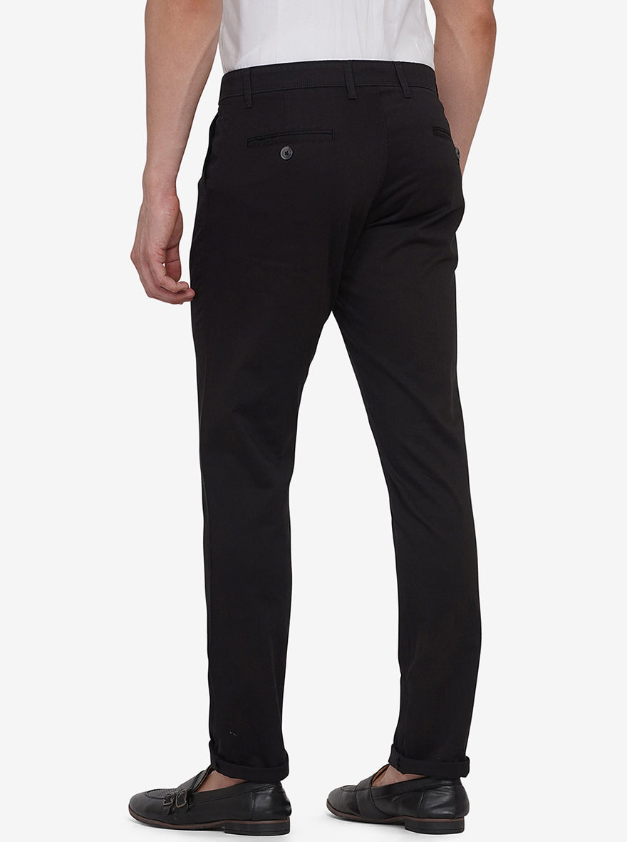 Black Solid Neo Fit Casual Trouser | Greenfibre