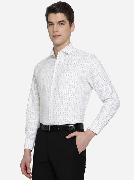 White & Black Printed Slim Fit Formal Shirt | Greenfibre