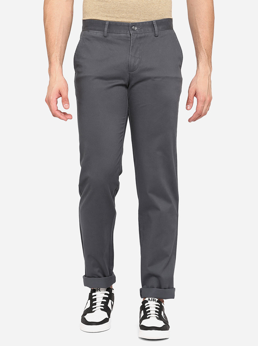 Stone Blue Solid Slim Fit Casual Trouser | Greenfibre