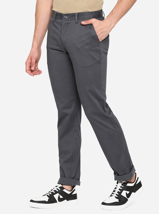 Stone Blue Solid Slim Fit Casual Trouser | Greenfibre