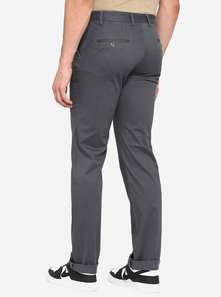 Stone Blue Solid Slim Fit Casual Trouser | Greenfibre