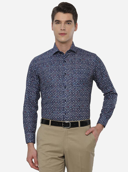 Ash Blue Printed Slim Fit Party Wear Shirt | Greenfibre