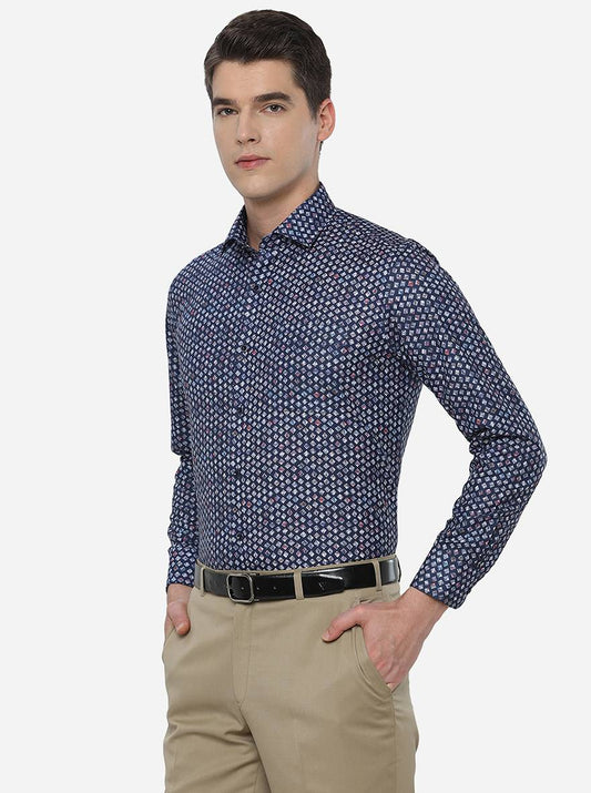 Ash Blue Printed Slim Fit Party Wear Shirt | Greenfibre