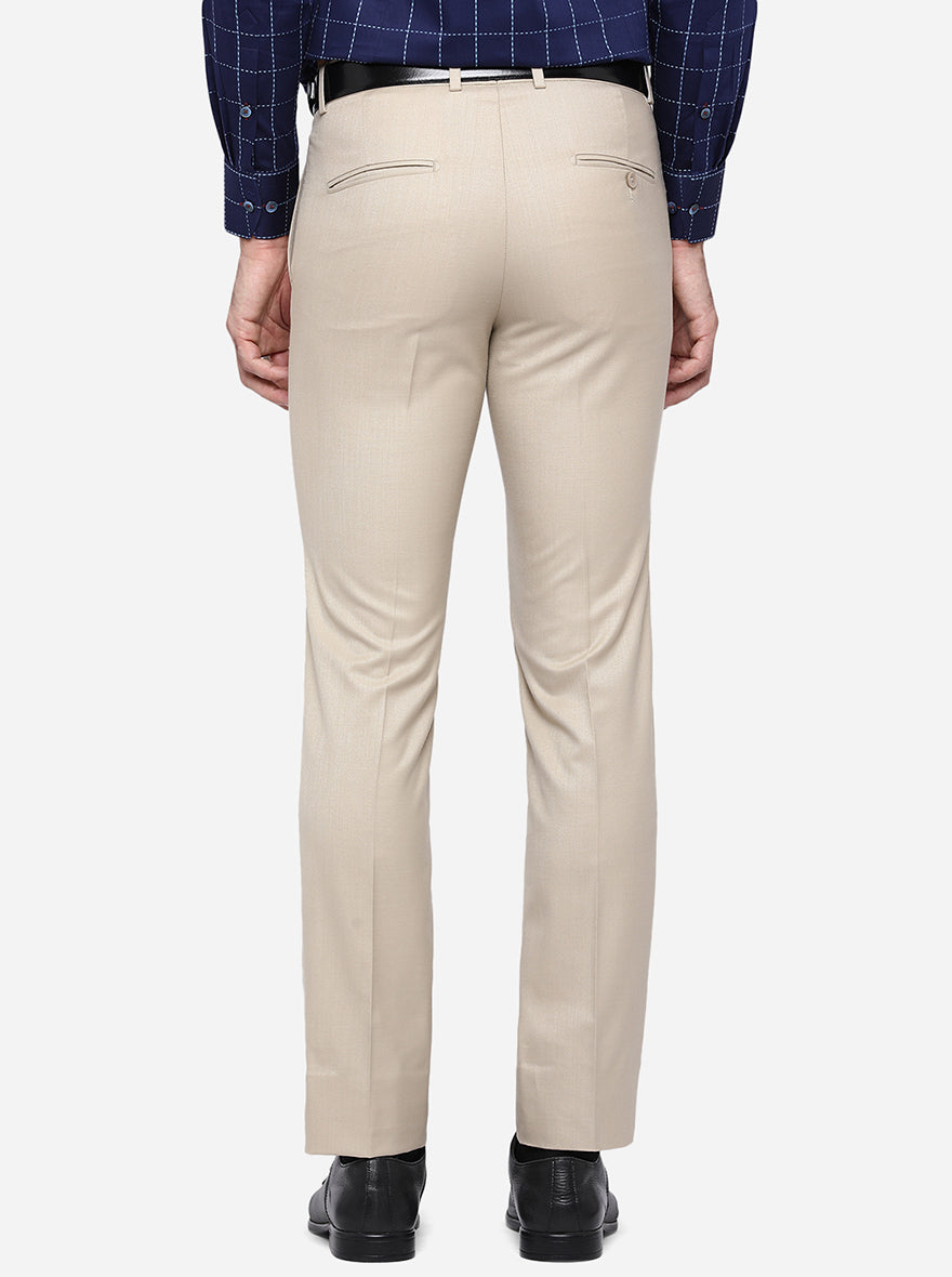 Beige Solid Slim Fit Formal Trouser | Greenfibre