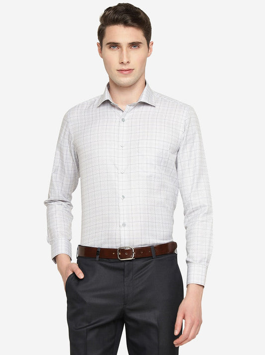 Grey Checked Slim Fit Formal Shirt | Greenfibre