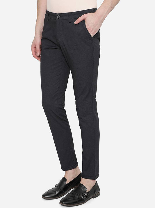 Navy Blue Solid Neo Fit Casual Trouser | Greenfibre