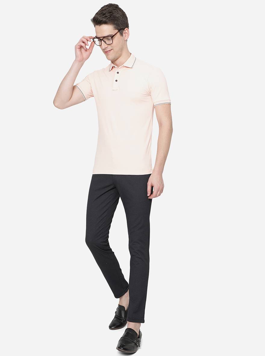 Navy Blue Solid Neo Fit Casual Trouser | Greenfibre