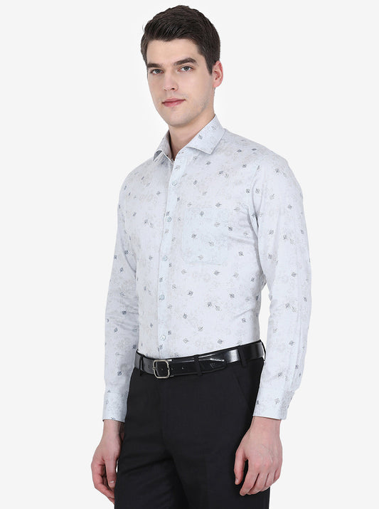 Blue & Grey Printed Slim Fit Formal Shirt | Greenfibre