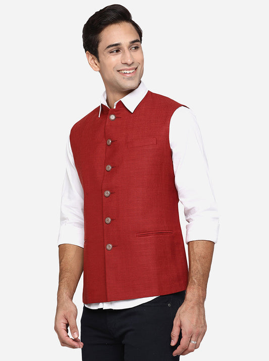 Red Bandhgala Jacket | Greenfibre