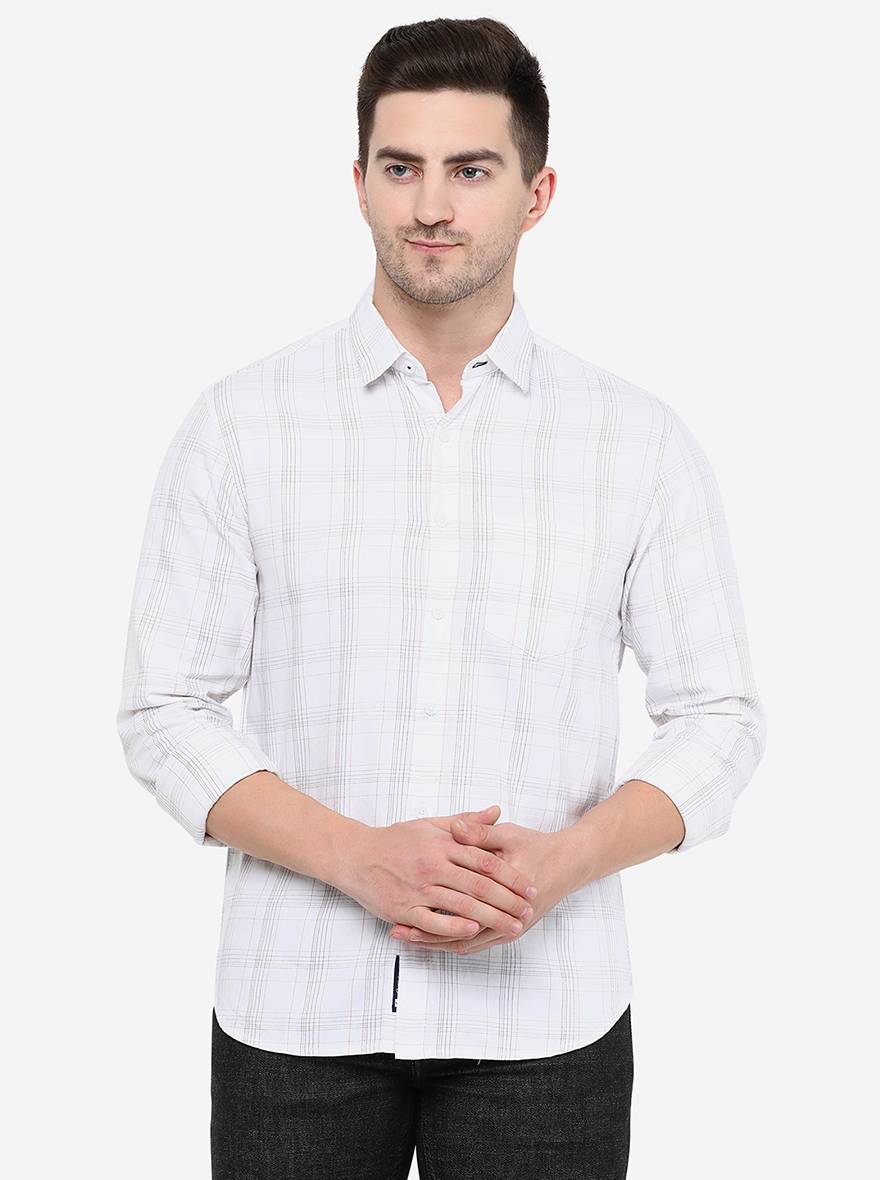 White Checked Slim Fit Semi Casual Shirt | Greenfibre