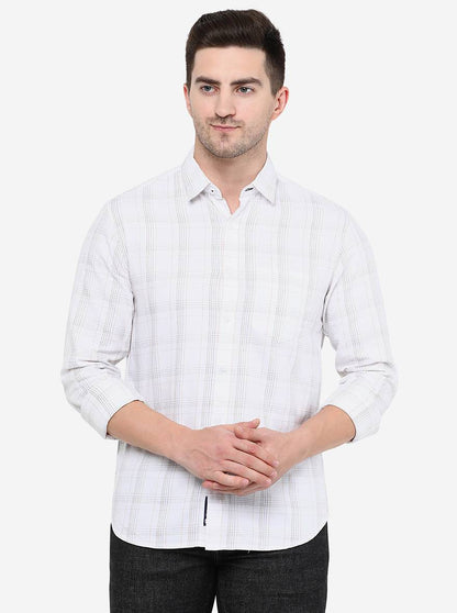 White Checked Slim Fit Semi Casual Shirt | Greenfibre