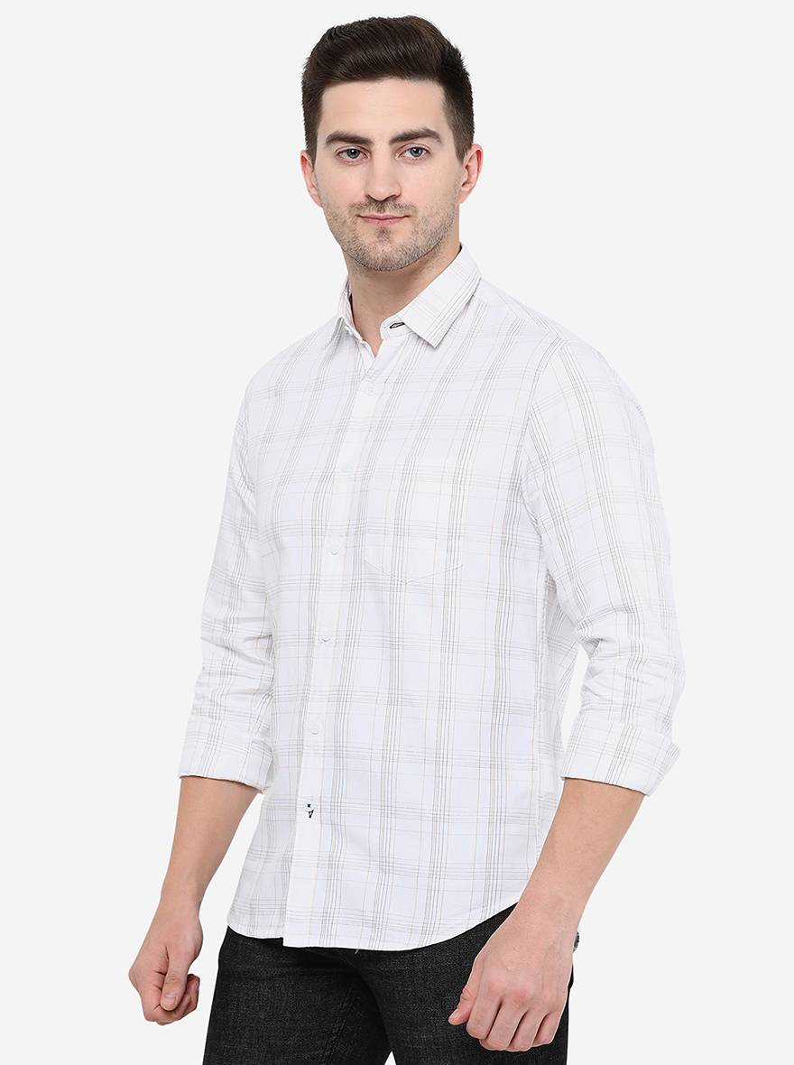 White Checked Slim Fit Semi Casual Shirt | Greenfibre