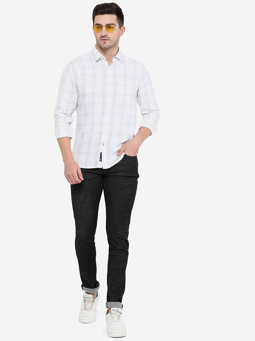 White Checked Slim Fit Semi Casual Shirt | Greenfibre