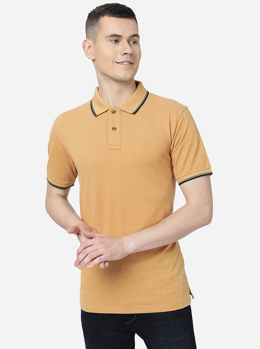 Mustard Yellow Solid Slim Fit Polo T-Shirt | Greenfibre