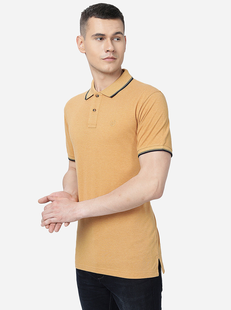 Mustard Yellow Solid Slim Fit Polo T-Shirt | Greenfibre