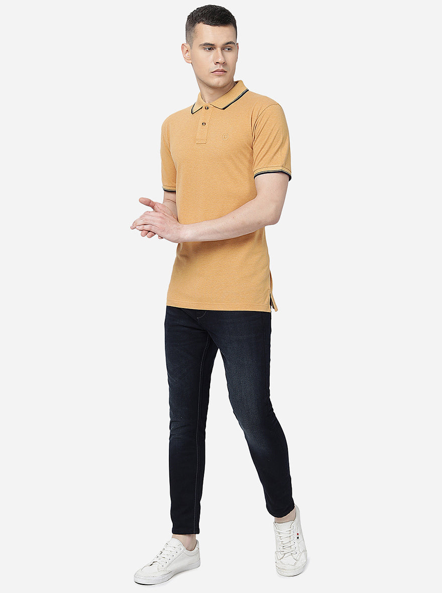 Mustard Yellow Solid Slim Fit Polo T-Shirt | Greenfibre