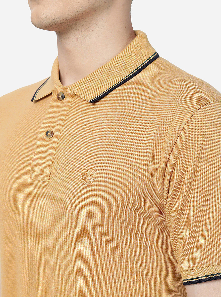 Mustard Yellow Solid Slim Fit Polo T-Shirt | Greenfibre