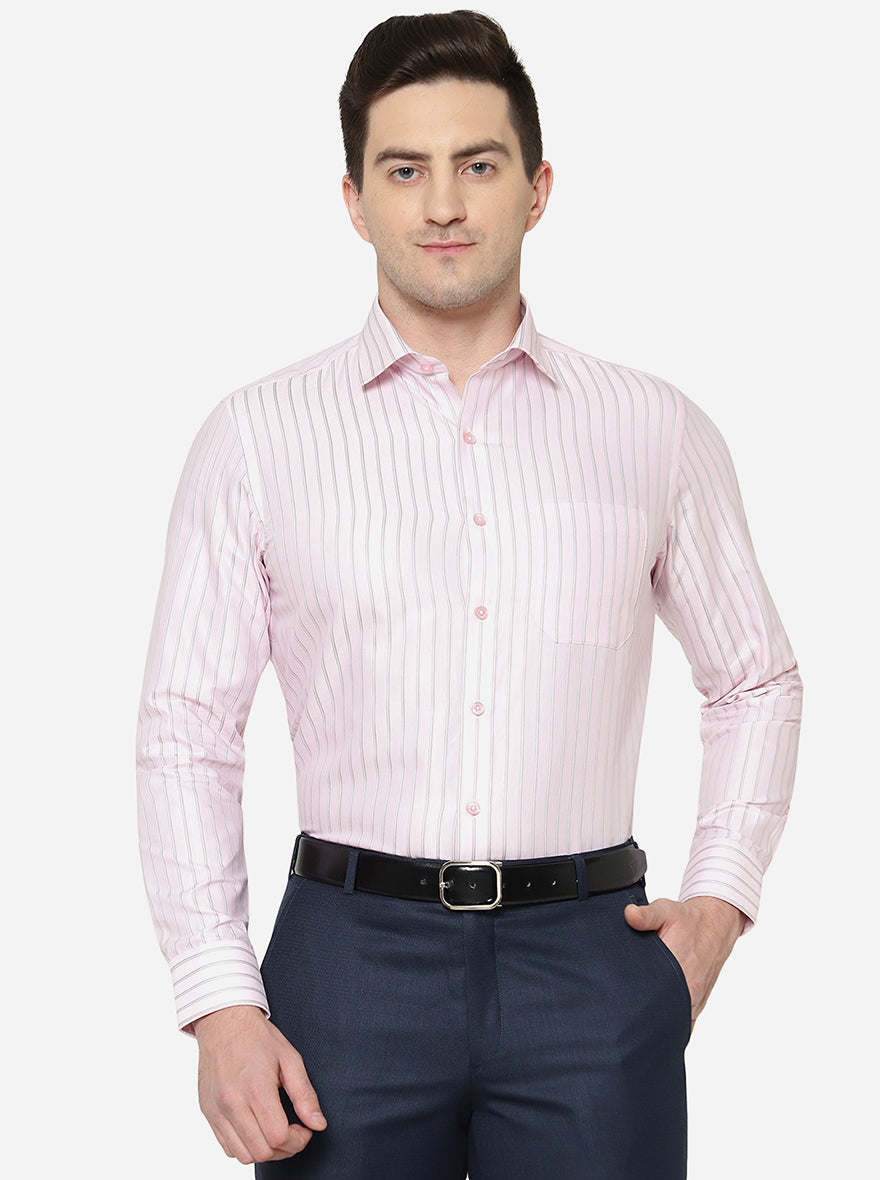 Pink Striped Slim Fit Formal Shirt | Greenfibre