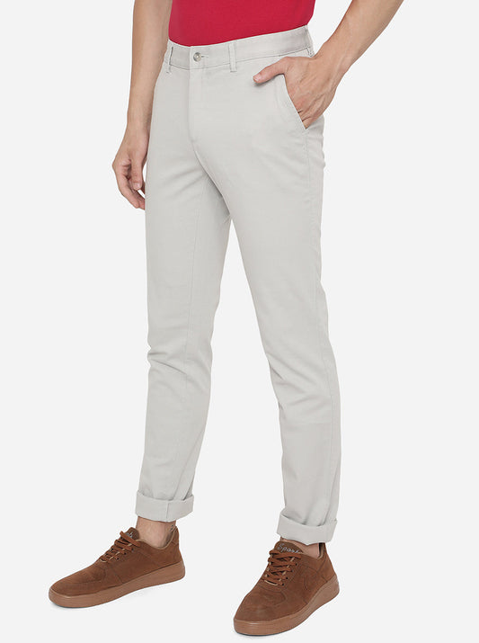 Grey Solid Slim Fit Casual Trouser | Greenfibre