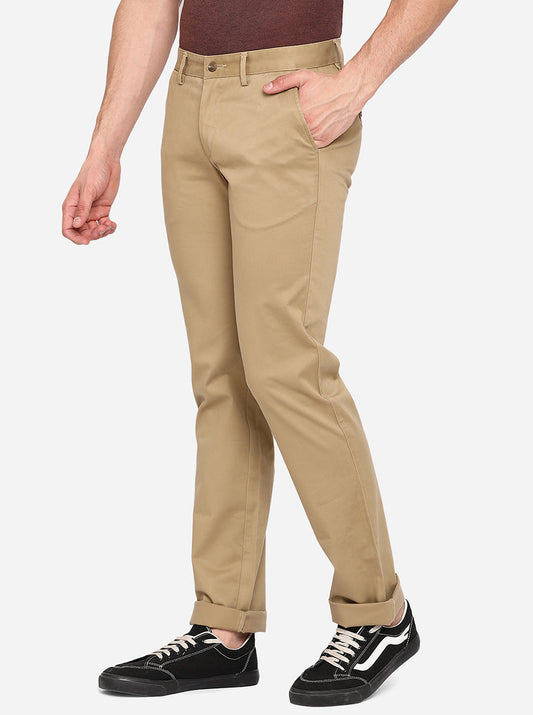 Khaki Solid Slim Fit Casual Trouser | Greenfibre