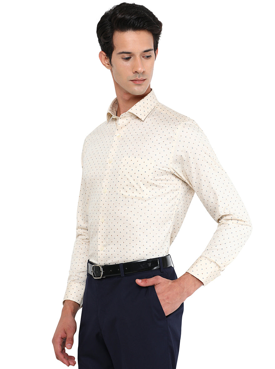 Cream Printed Slim Fit Formal Shirt | Greenfibre