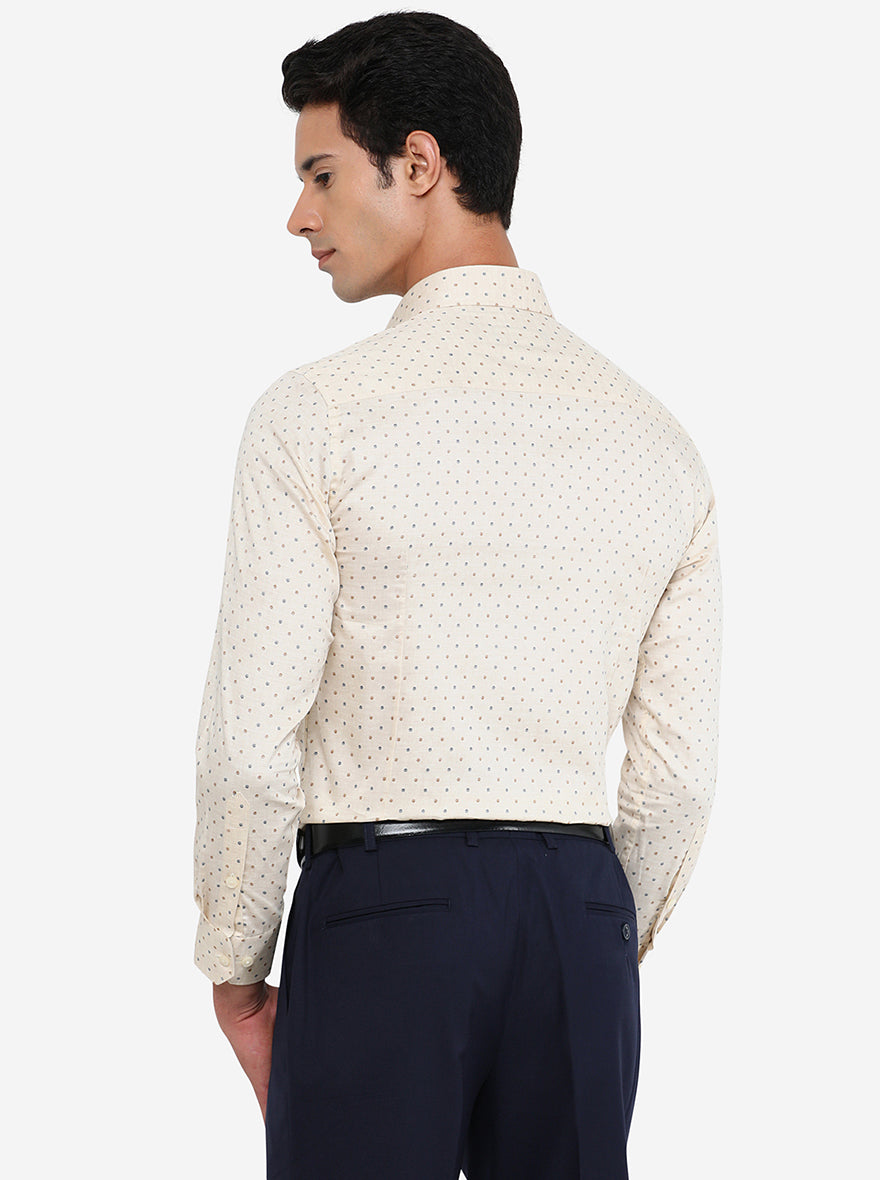 Cream Printed Slim Fit Formal Shirt | Greenfibre