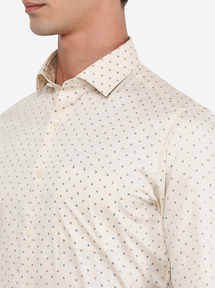 Cream Printed Slim Fit Formal Shirt | Greenfibre