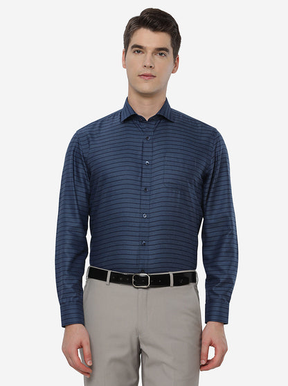 Navy Blue Striped Regular Fit Formal Shirt | Greenfibre