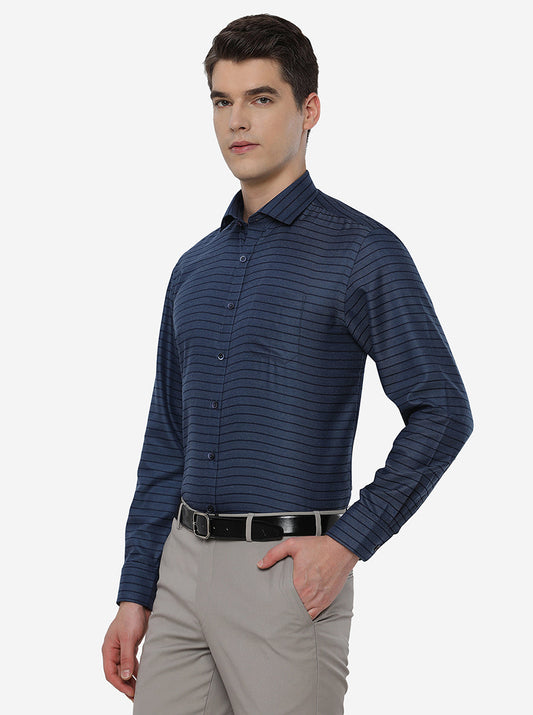 Navy Blue Striped Regular Fit Formal Shirt | Greenfibre