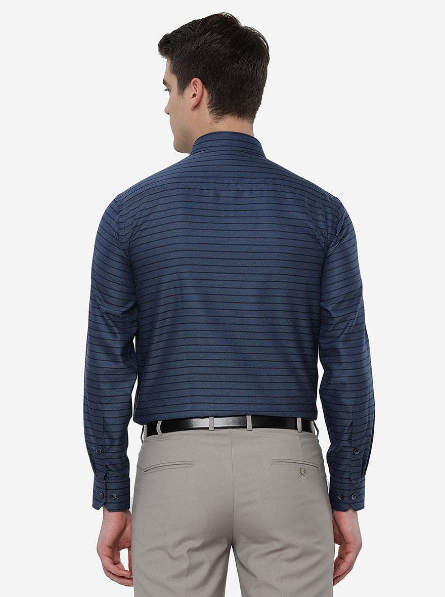 Navy Blue Striped Regular Fit Formal Shirt | Greenfibre