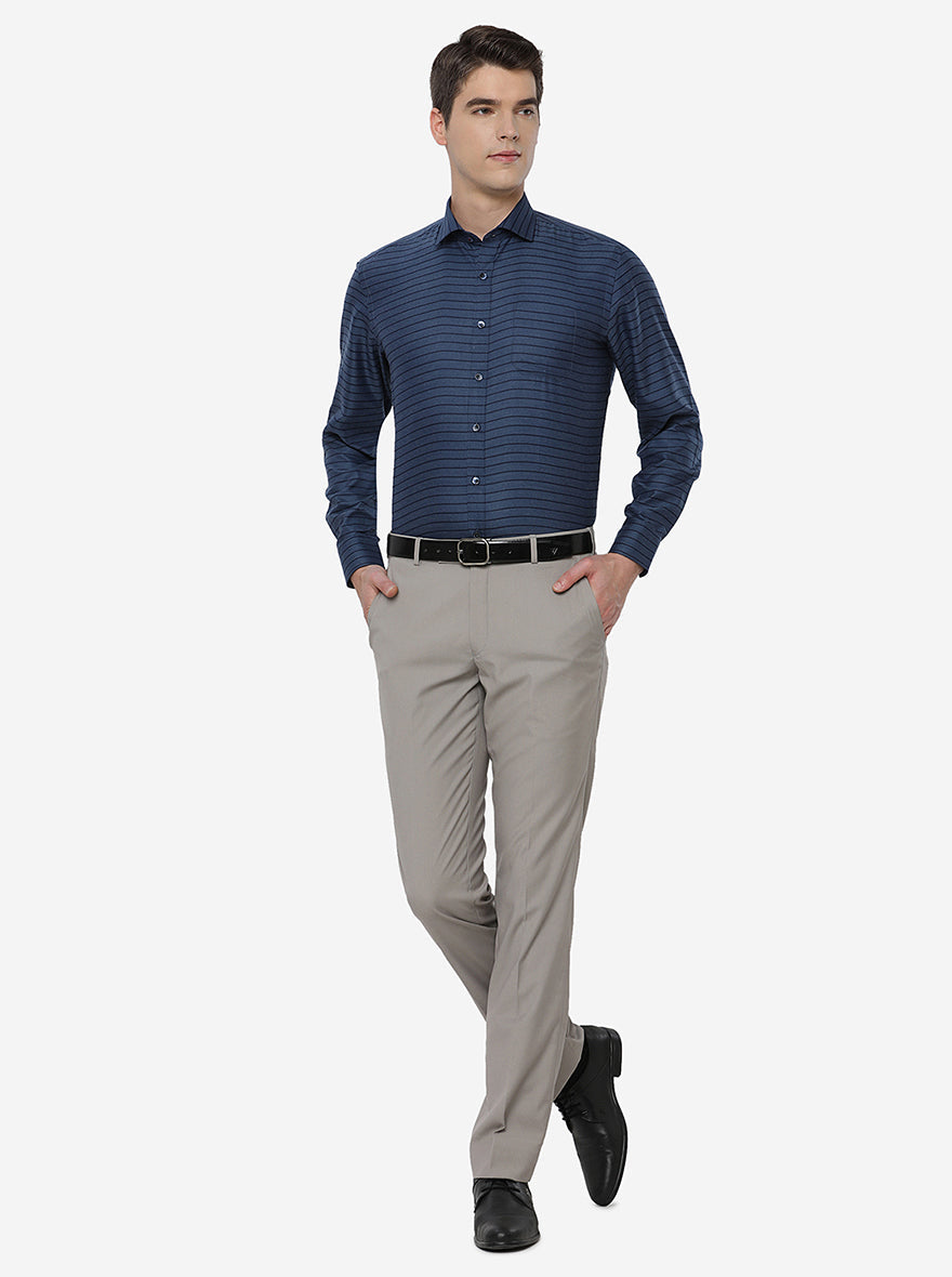 Navy Blue Striped Regular Fit Formal Shirt | Greenfibre