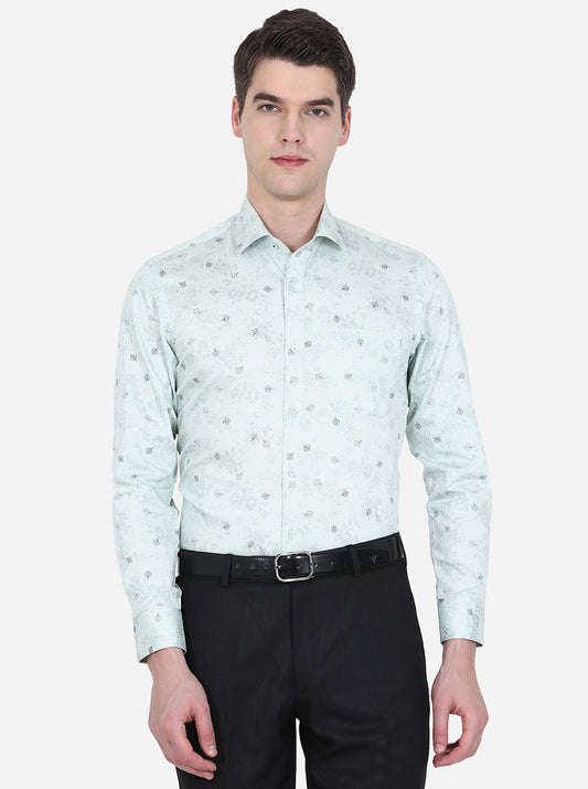 Light Green Printed Slim Fit Formal Shirt | Greenfibre