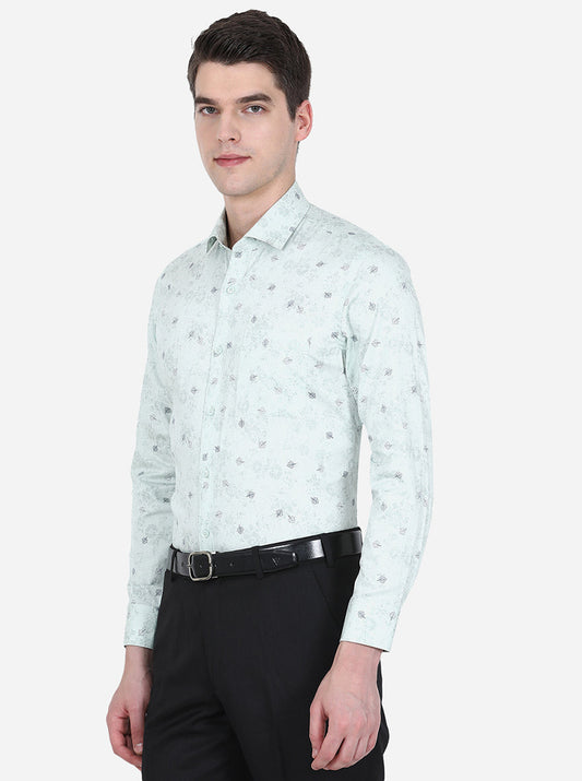 Light Green Printed Slim Fit Formal Shirt | Greenfibre