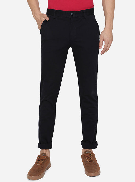 Dark Blue Solid Slim Fit Casual Trouser | Greenfibre