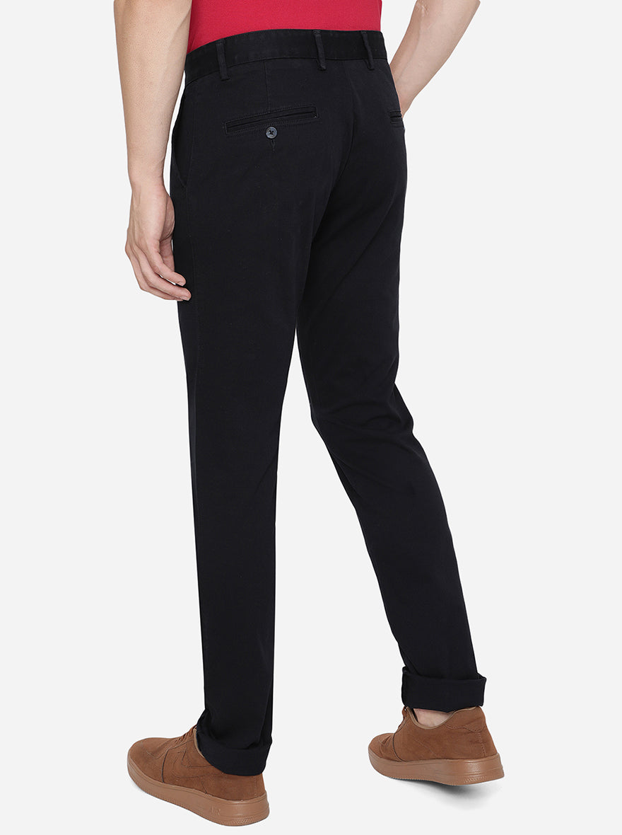 Dark Blue Solid Slim Fit Casual Trouser | Greenfibre