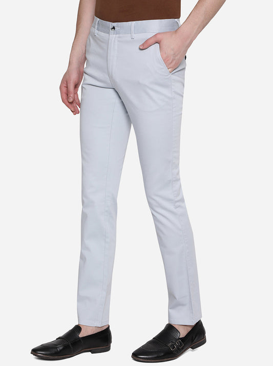 Light Blue Solid Super Slim Fit Casual Trouser | Greenfibre