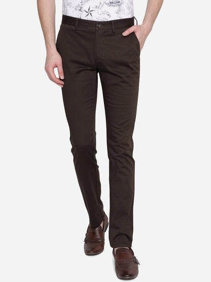 Brown Solid Super Slim Fit Casual Trouser | Greenfibre