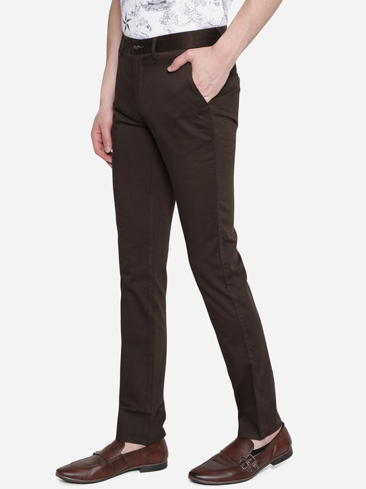 Brown Solid Super Slim Fit Casual Trouser | Greenfibre