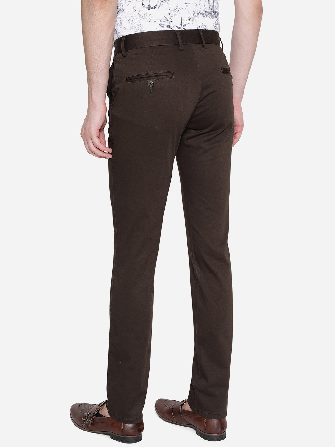 Brown Solid Super Slim Fit Casual Trouser | Greenfibre