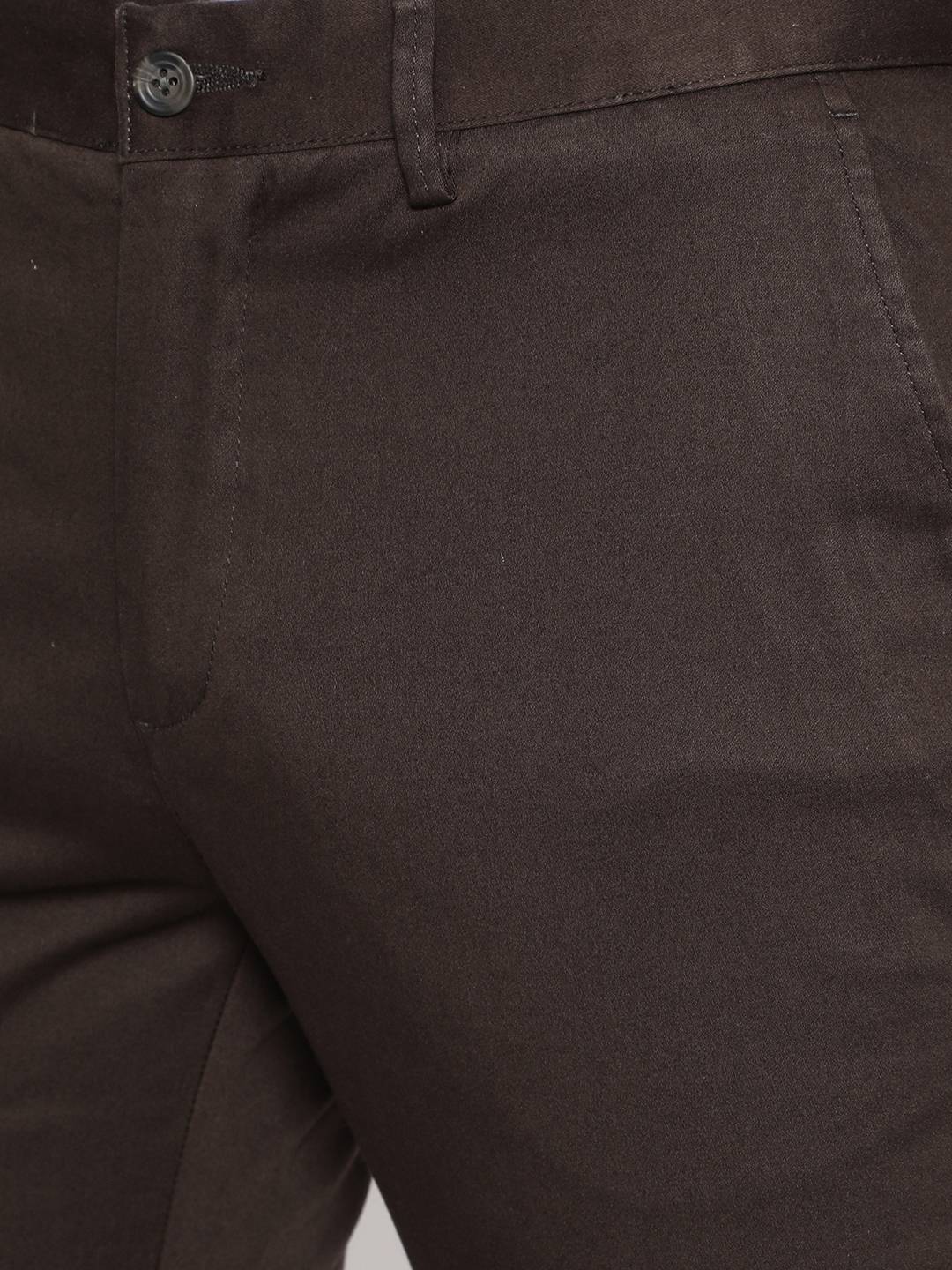 Brown Solid Super Slim Fit Casual Trouser | Greenfibre